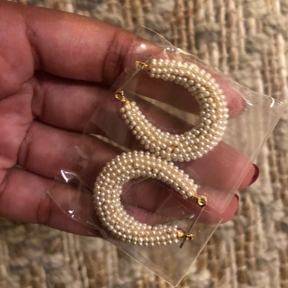 Faux pearl mini hoops